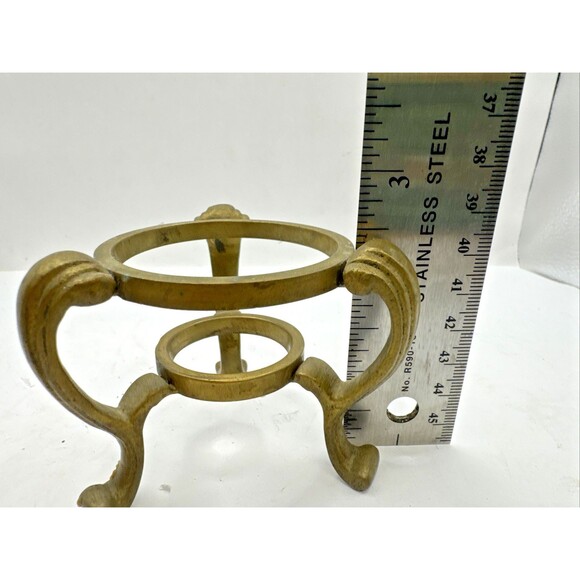 Set of 2 VTG Brass Stand Candle Holder Planter Sphere Holder Gold - Picture 4 of 7